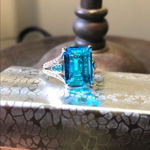 18K WG Plated Aqua Rock Crystal/Cubic Zircon Ring